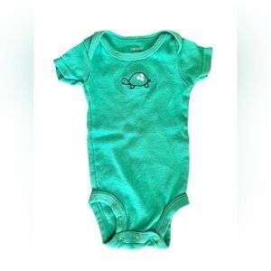 Carter’s Newborn Turtle One Piece, Cute Green Short Sleeve Baby Onesie Size NB